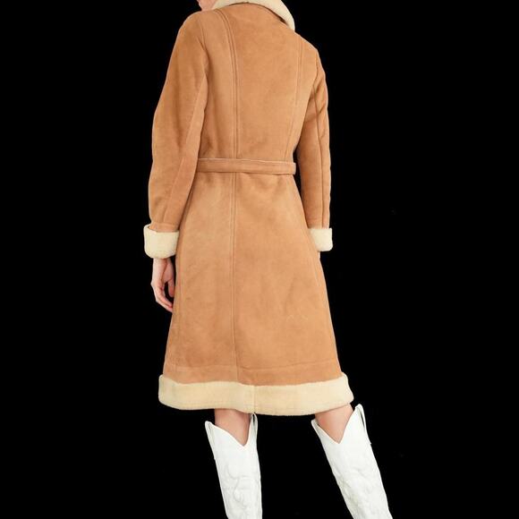 Lord & Taylor Vintage Tan Leather Shearling Coat - suede small - Picture 2 of 10